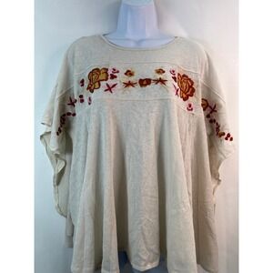 Easel Embroidered Floral Top Boho Oversized M‎ Blouse Peasant Prairie Festival